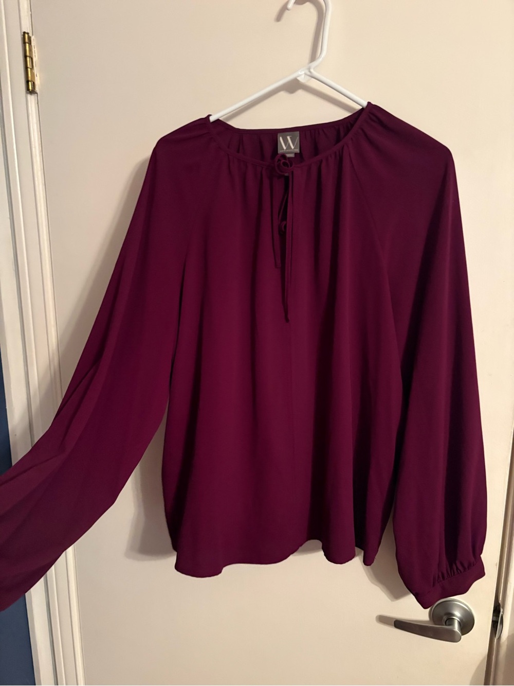Worthington Plum Long-Sleeve Tie-Neck Blouse